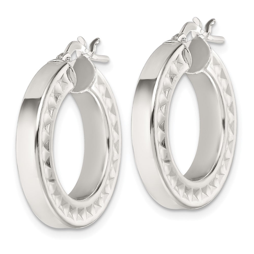 Sterling Silver Polished and Textured 4.00 x 23mm Hoop Earrings