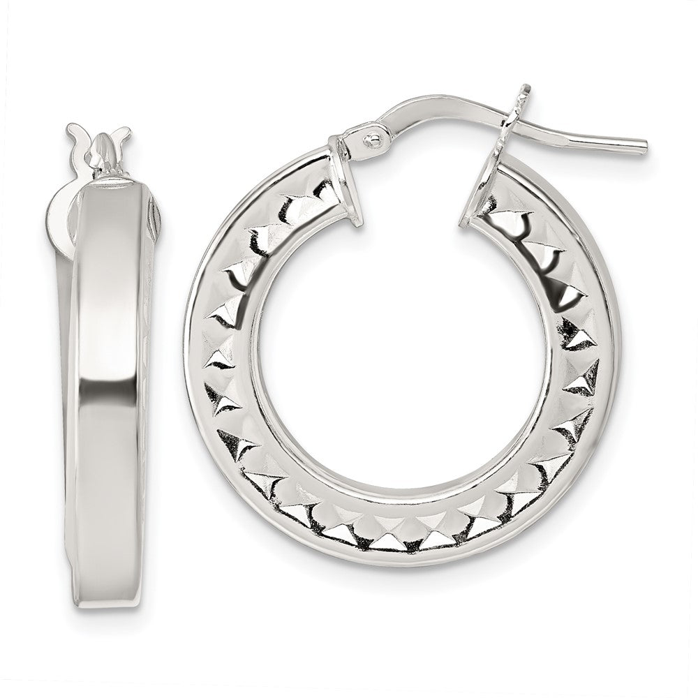 Sterling Silver Polished and Textured 4.00 x 23mm Hoop Earrings