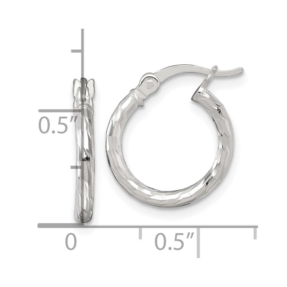 Sterling Silver Polished Diamond-cut 15x2.0mm Round Hoop Earrings