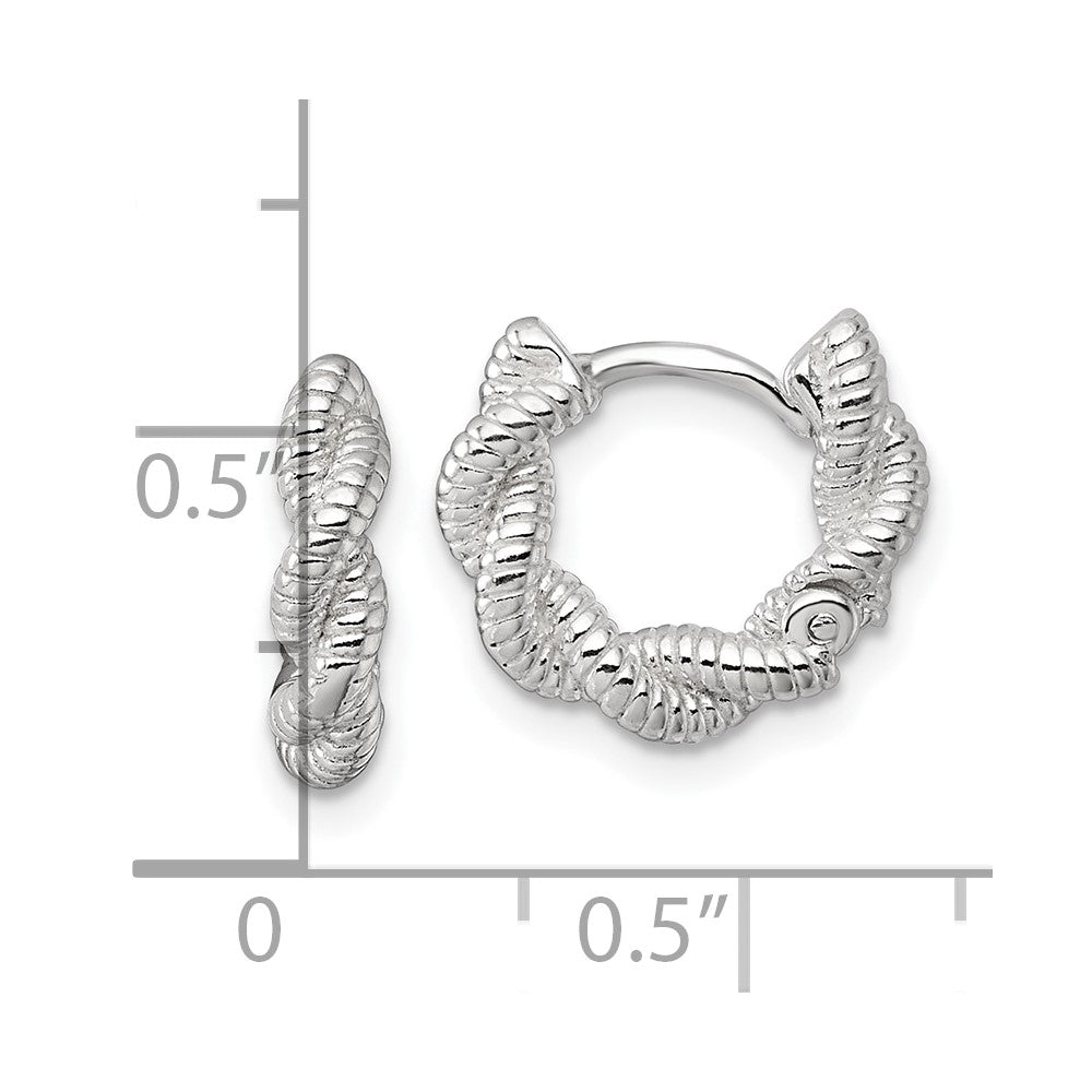 Sterling Silver Polish Textured Twisted Hinged Round Hoop Earrings