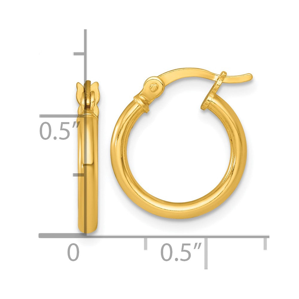 Sterling Silver Gold-tone Polished 2.00mm x 15mm Round Tube Hoop Earrings