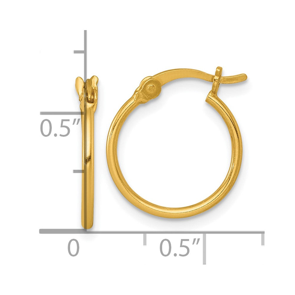Sterling Silver Gold-tone Polished 1.25mm x 15mm Round Tube Hoop Earrings