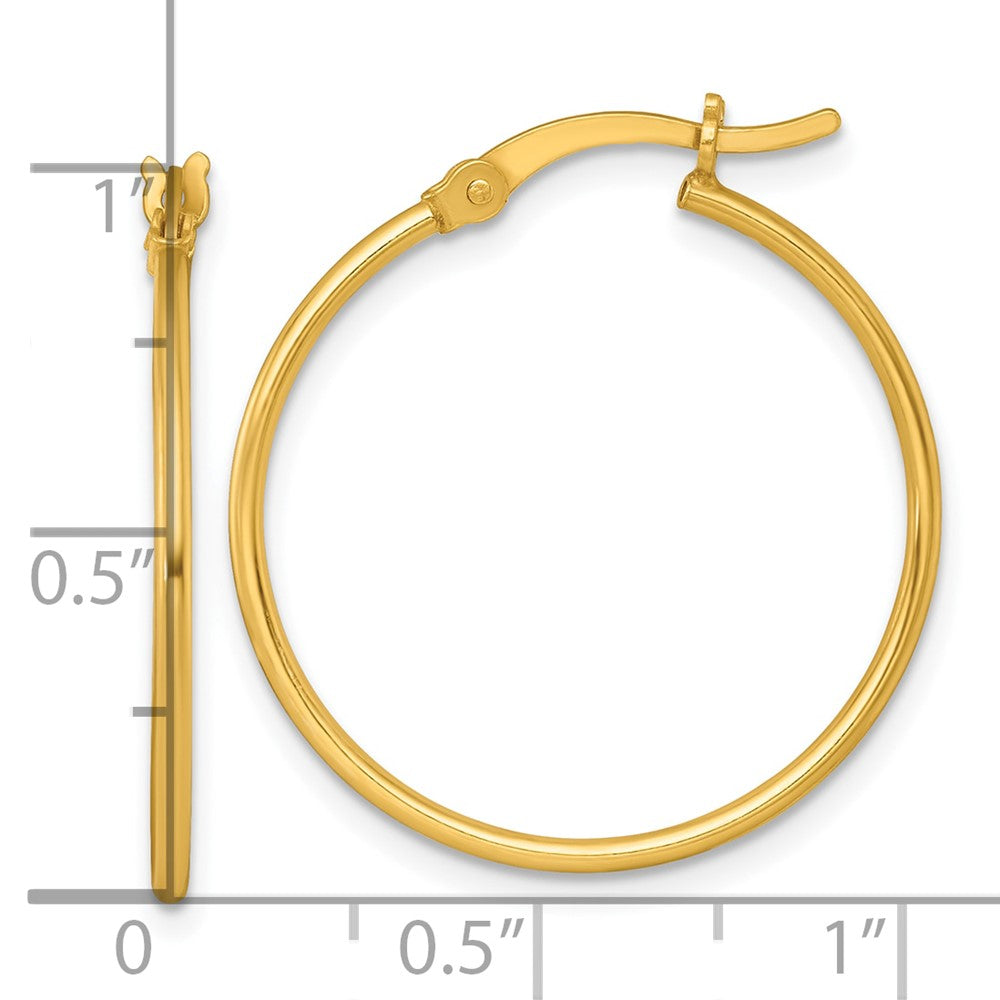 Sterling Silver Gold-tone Polished 1.25mm x 25mm Round Tube Hoop Earrings