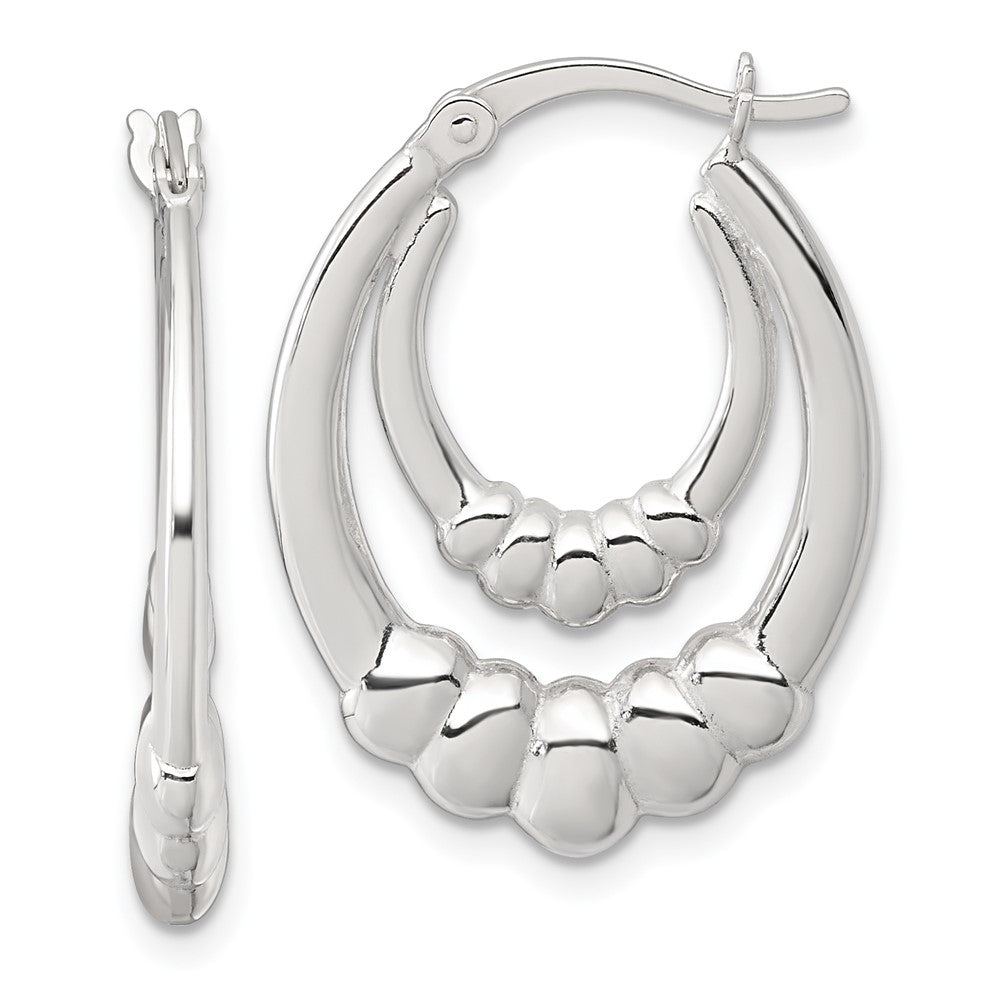 Sterling Silver Polished Scalloped Double Oval Hollow Hoop Earrings