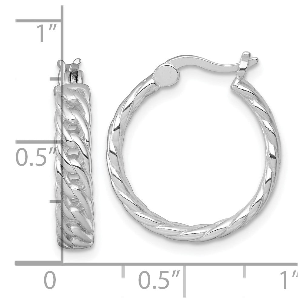 Sterling Silver Rhodium-plated Polished 4.00 x 19mm Curb Link Round Hoop Earrings