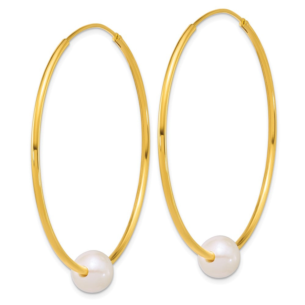 Sterling Silver Gold-plated 8-9mm Semi-Round White Freshwater Cultured Pearl 50mm Endless Hoop Earrings