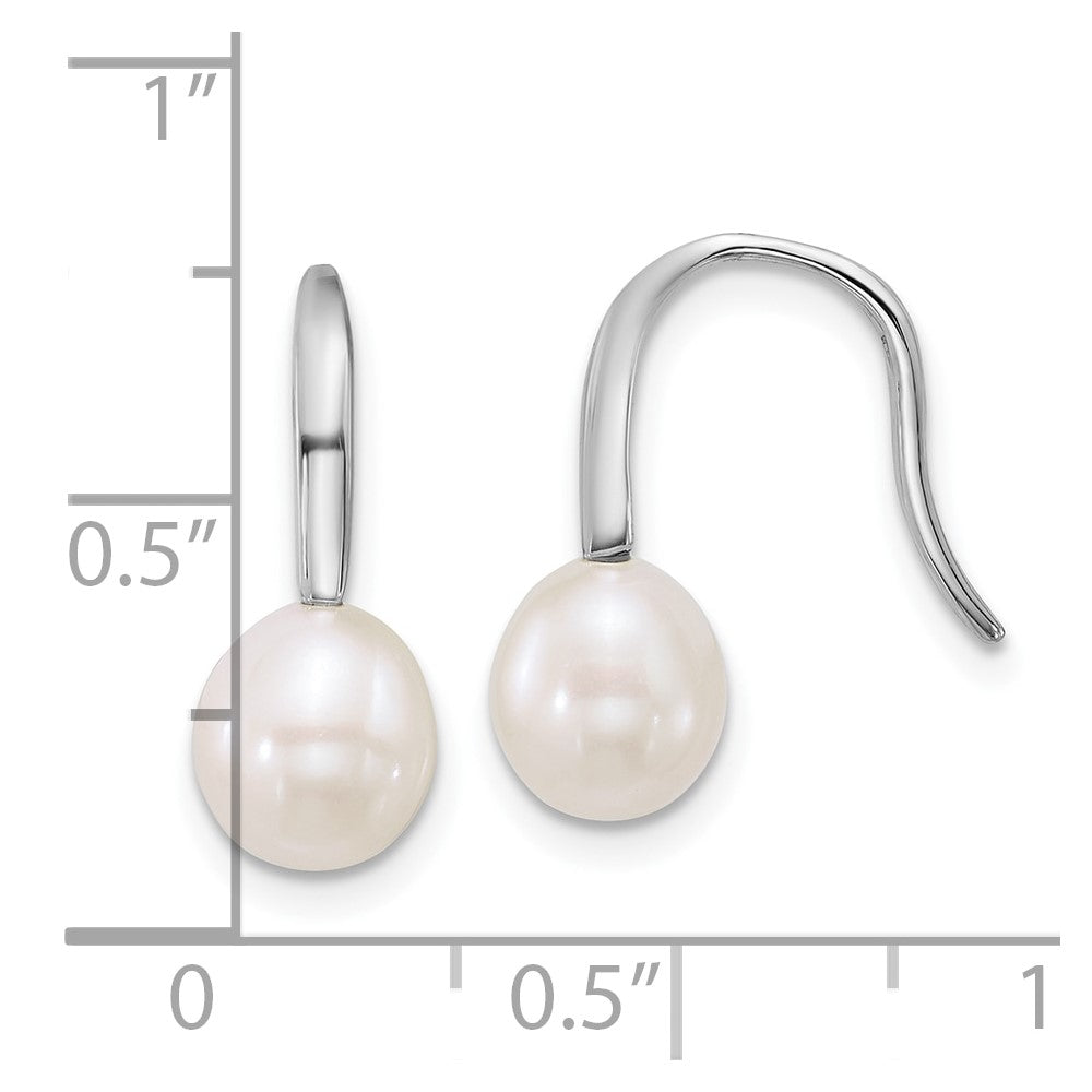 Sterling Silver Rhodium-plated 7-8mm Teardrop White Freshwater Cultured Pearl Dangle Shepherd Hook Earrings
