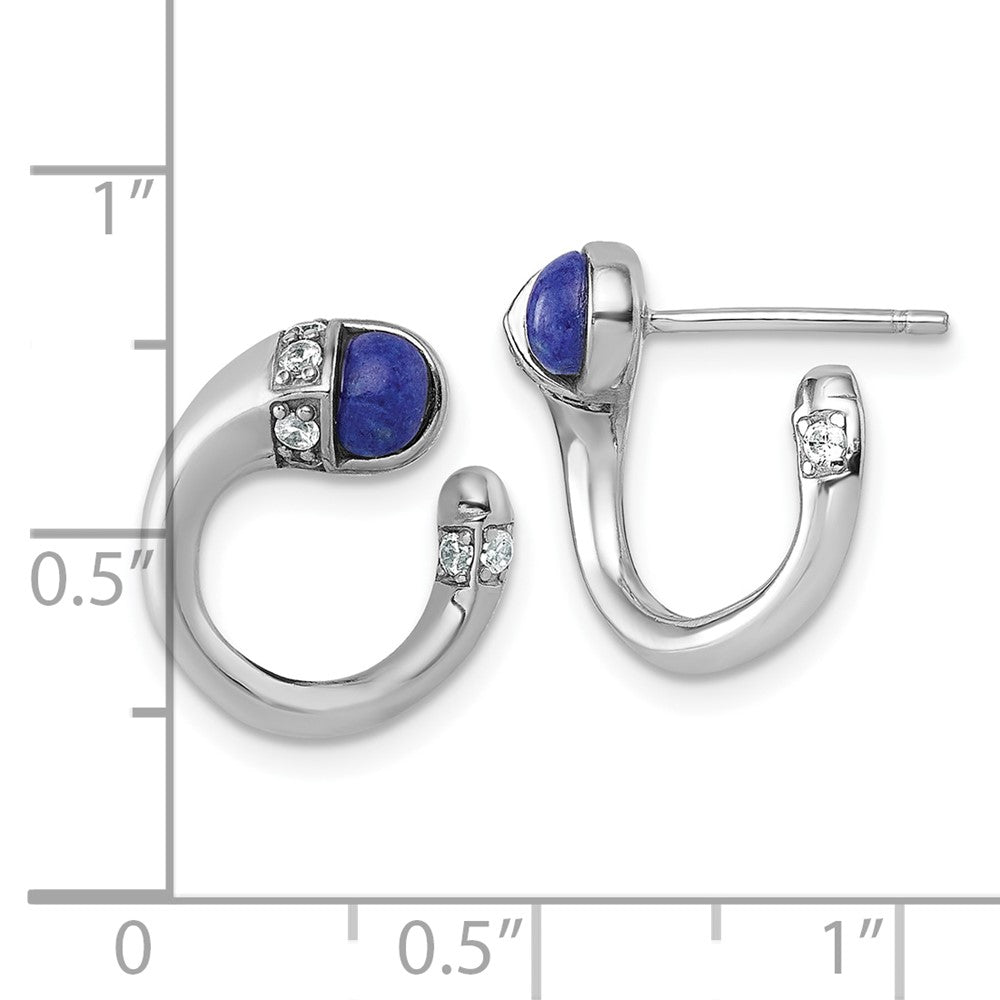 Sterling Silver Rhodium-plated Polished CZ and Lapis Cabochon Cuff Post Earrings