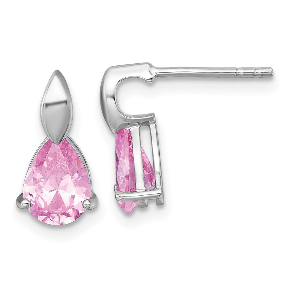 Sterling Silver Rhodium-plated Polished Pink Pear CZ Teardrop Post Earrings