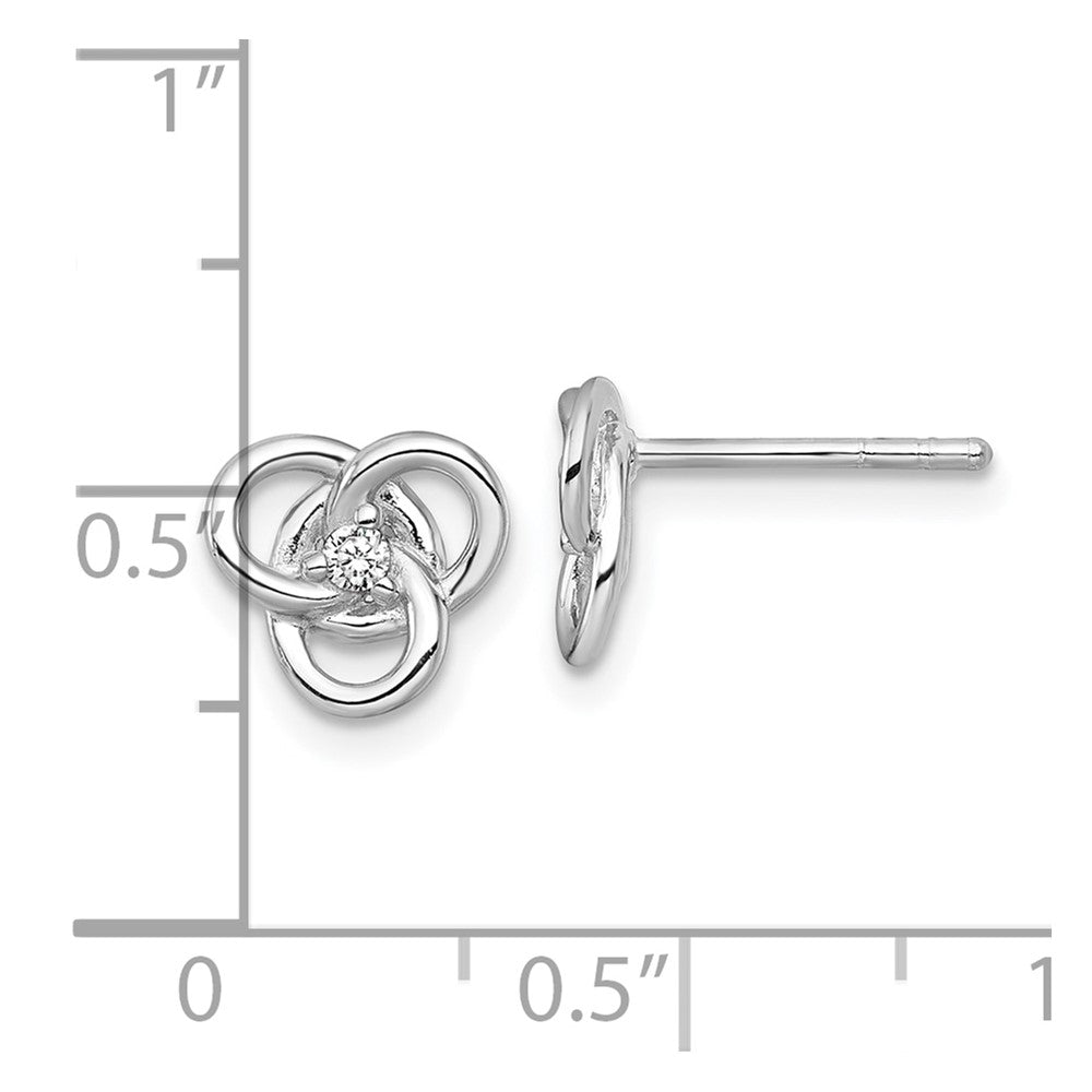 Sterling Silver Rhodium-plated Polished CZ Trinity Knot Post Earrings