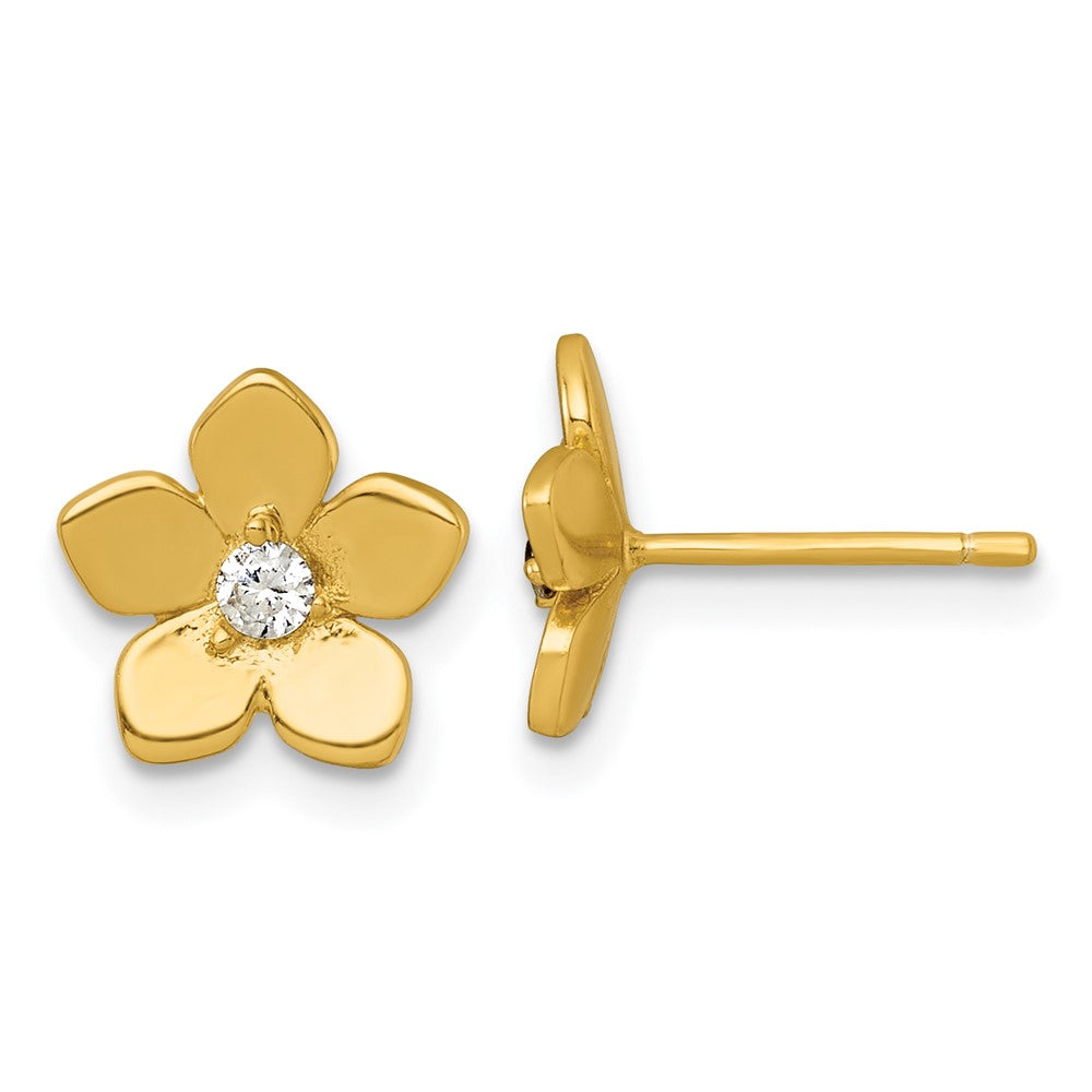 Affordable Expressions Sterling Silver Gold-tone Polished CZ Flower Post Earrings