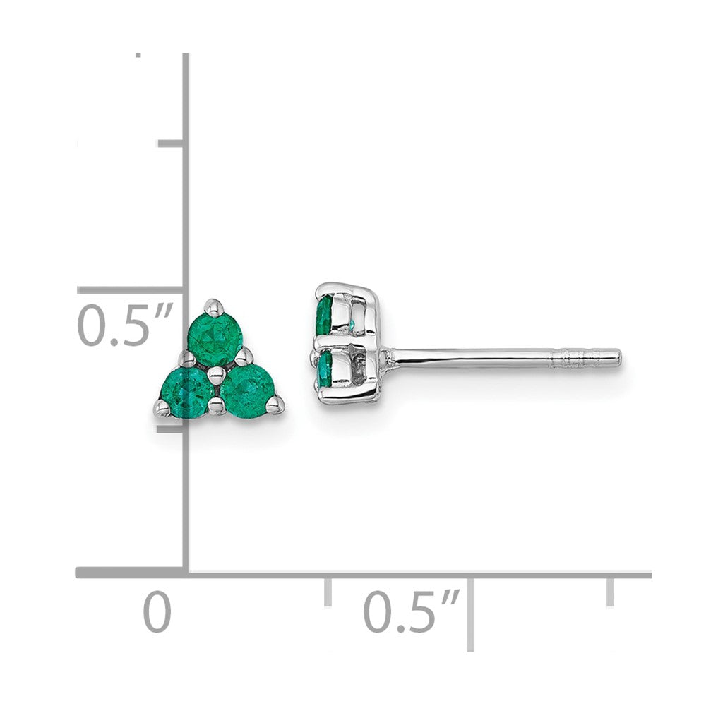 Sterling Silver Rhodium-plated Polished Three Round Emeralds Post Earrings
