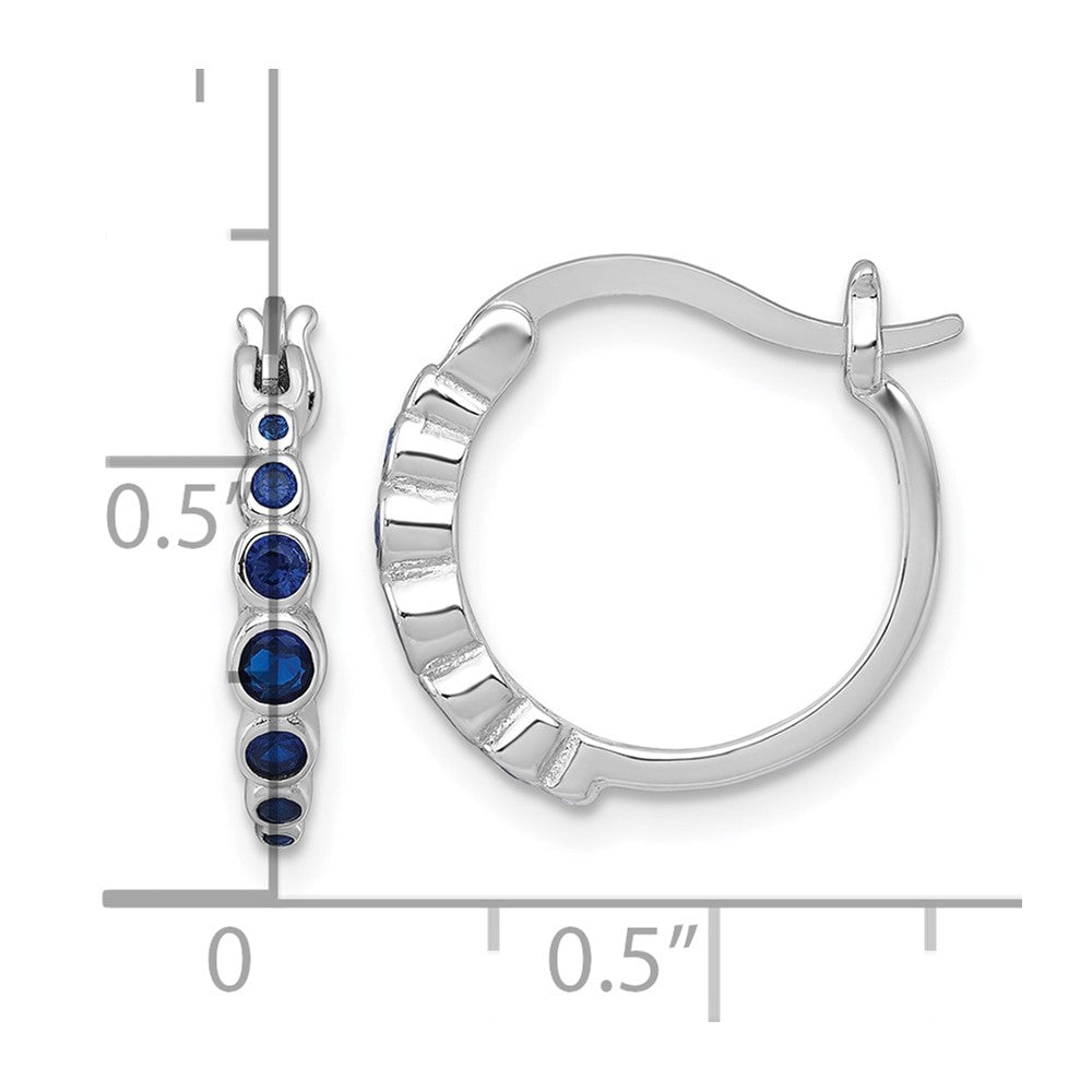 Sterling Silver Rhodium-plated Graduated Blue Lab Created Sapphire Hoop Earrings