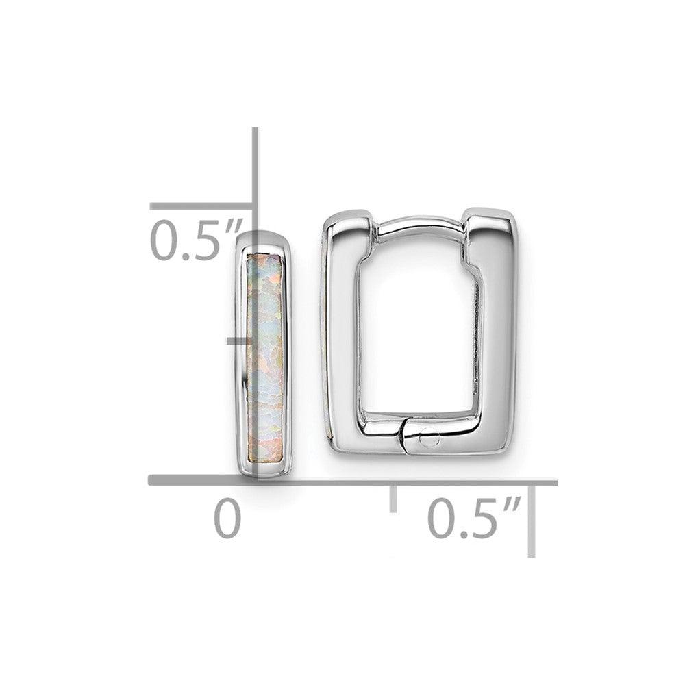 Sterling Silver Rhodium-plated Polished Lab Created Opal Square Hinged Hoop Earrings