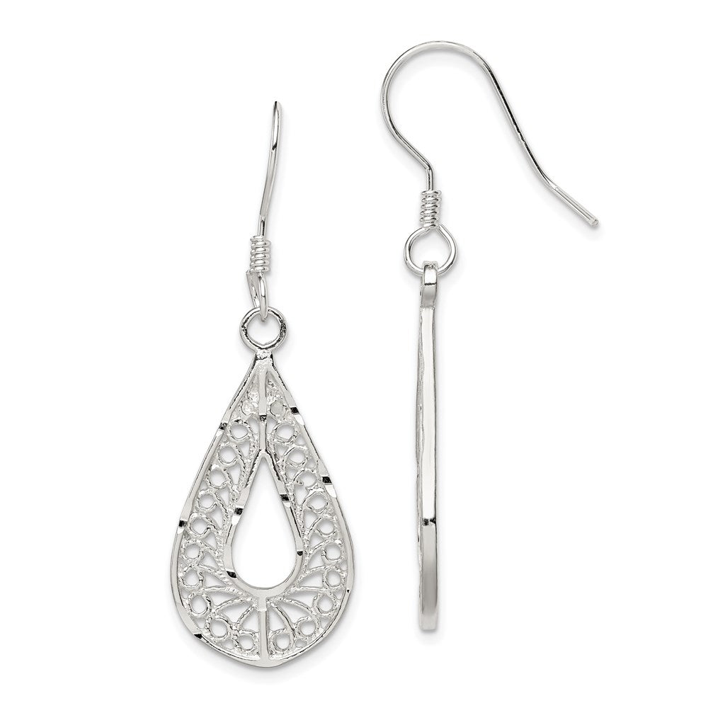 Polished;Sterling silver;Filigree;Shepherd hook;Dangle