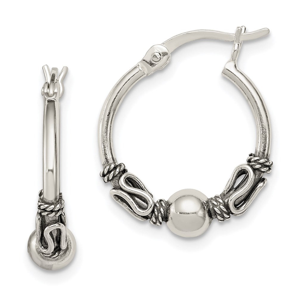 Polished;Hinged post;Antique finish;Sterling silver