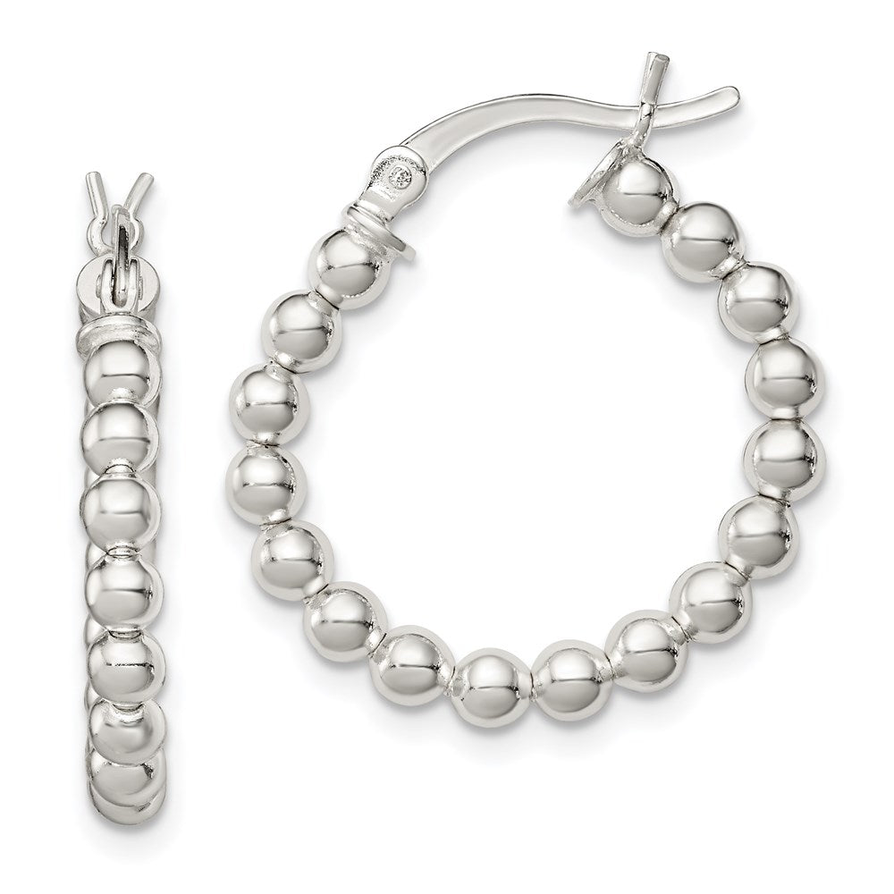 Polished;Hinged post;Sterling silver;Beaded