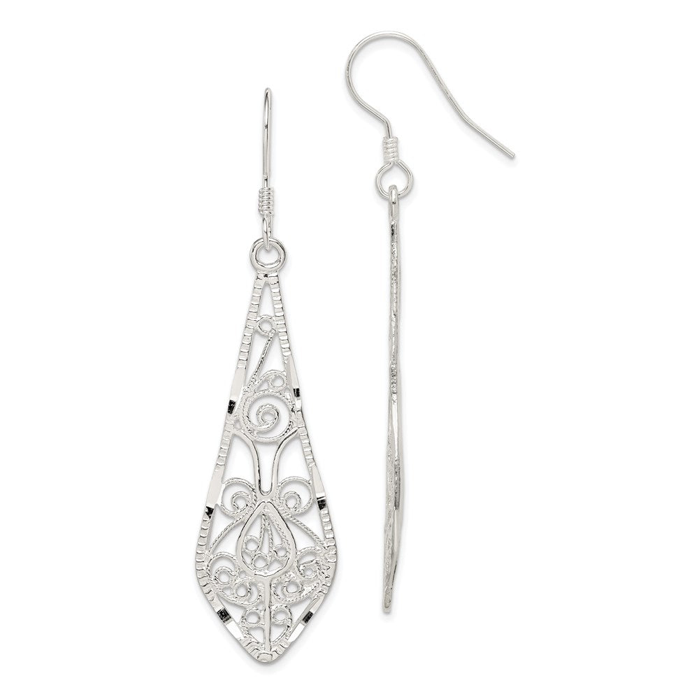 Polished;Sterling silver;Filigree;Shepherd hook;Dangle