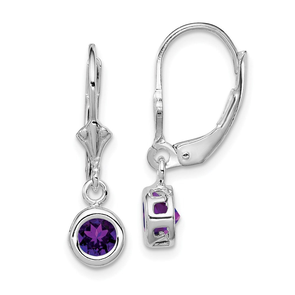 Polished;Open back;Leverback;Genuine;Sterling silver;Amethyst;Bezel