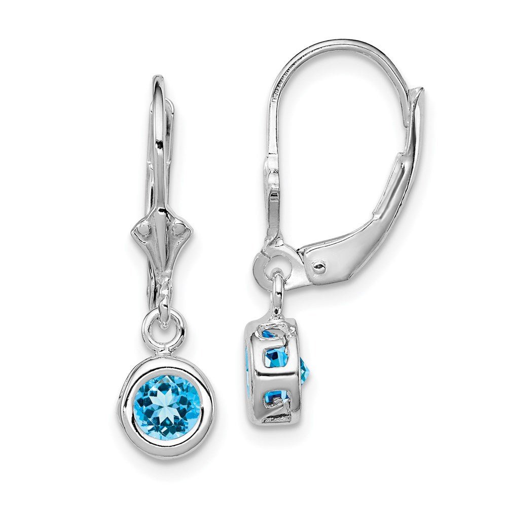 Polished;Open back;Leverback;Genuine;Sterling silver;Blue topaz;Bezel