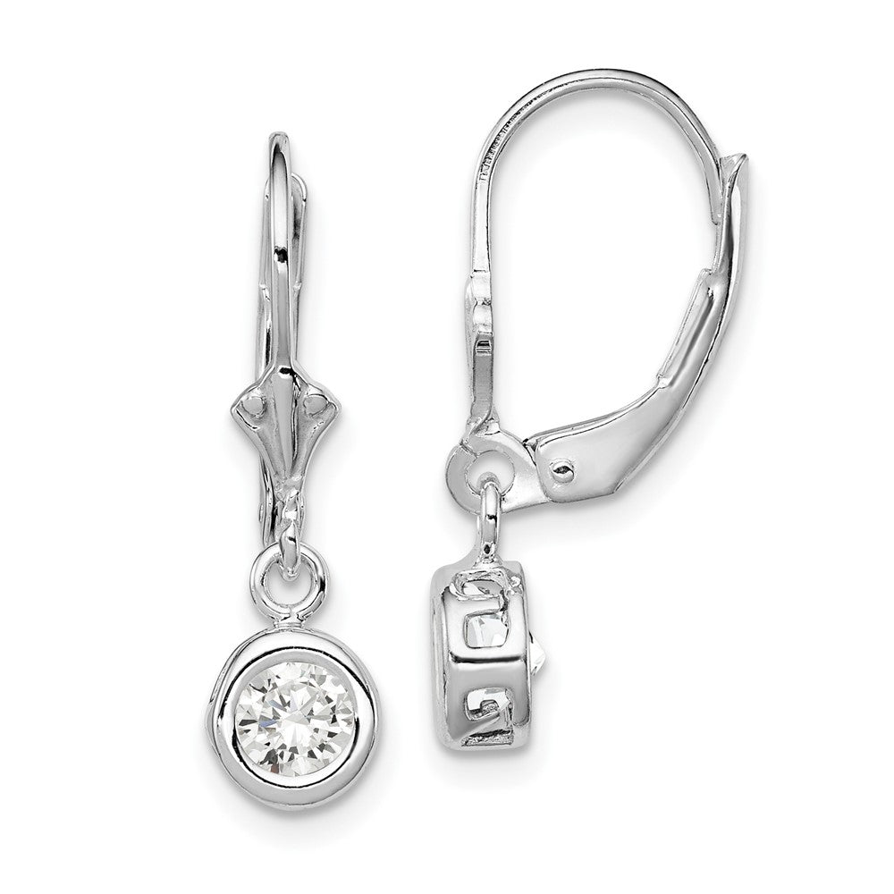 Polished;Open back;Leverback;Sterling silver;CZ;Bezel