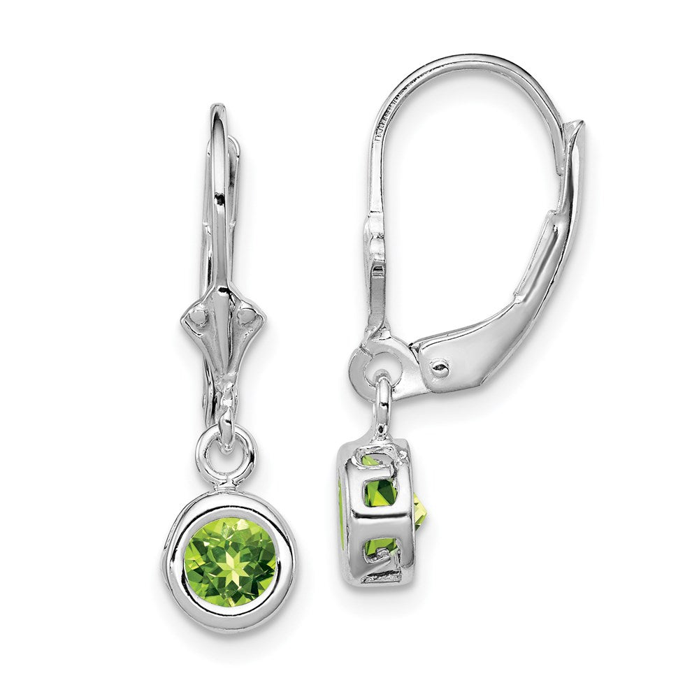 Polished;Open back;Leverback;Genuine;Sterling silver;Peridot;Bezel