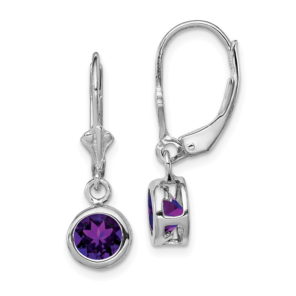 Polished;Open back;Leverback;Genuine;Sterling silver;Amethyst;Bezel