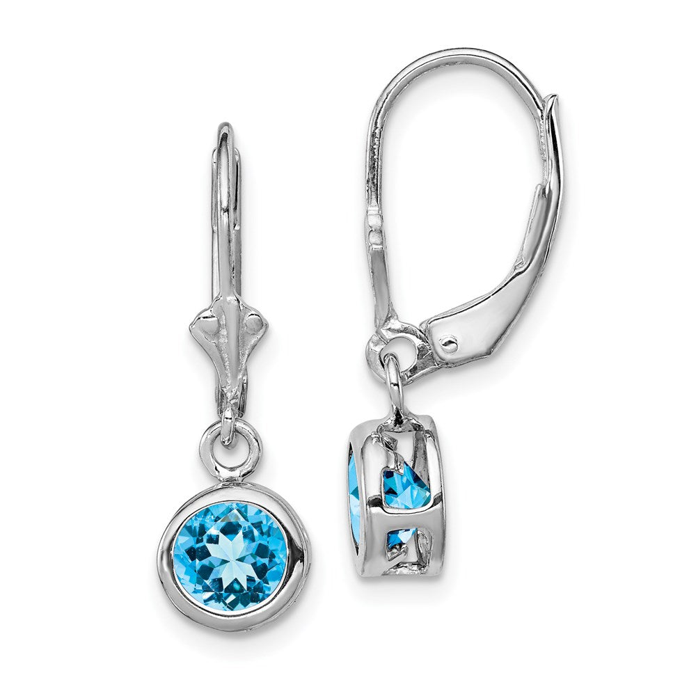 Polished;Open back;Leverback;Genuine;Sterling silver;Blue topaz;Bezel