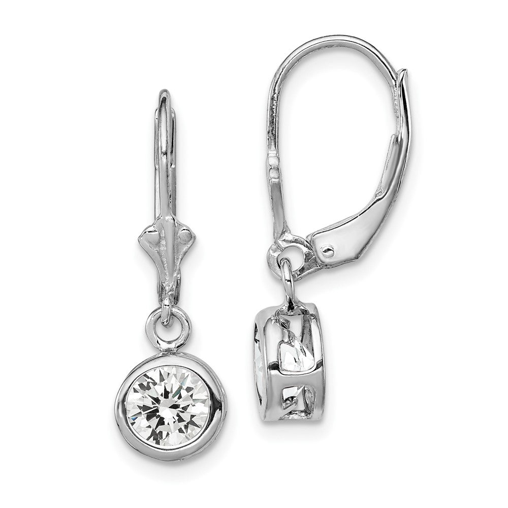 Polished;Open back;Leverback;Sterling silver;CZ;Bezel
