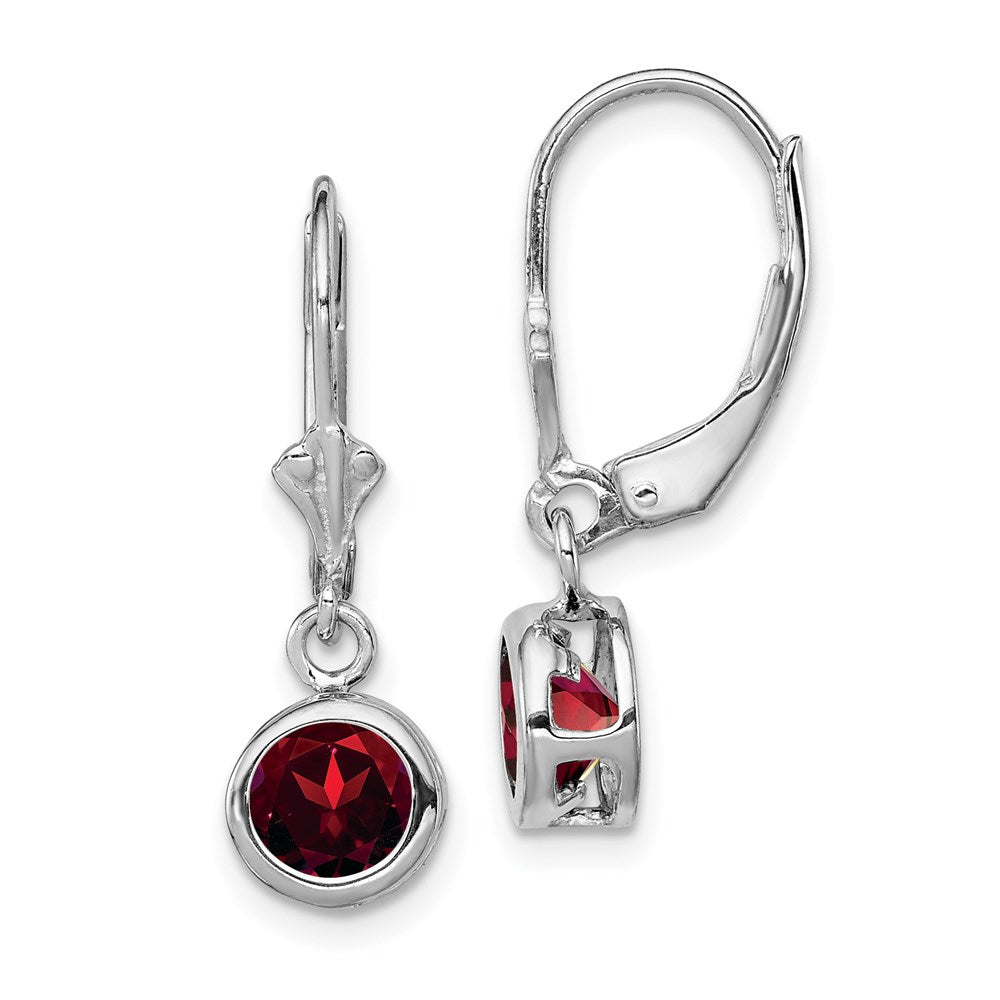 Polished;Open back;Leverback;Genuine;Sterling silver;Garnet;Bezel
