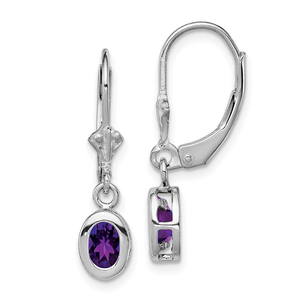 Polished;Open back;Leverback;Genuine;Sterling silver;Amethyst;Bezel