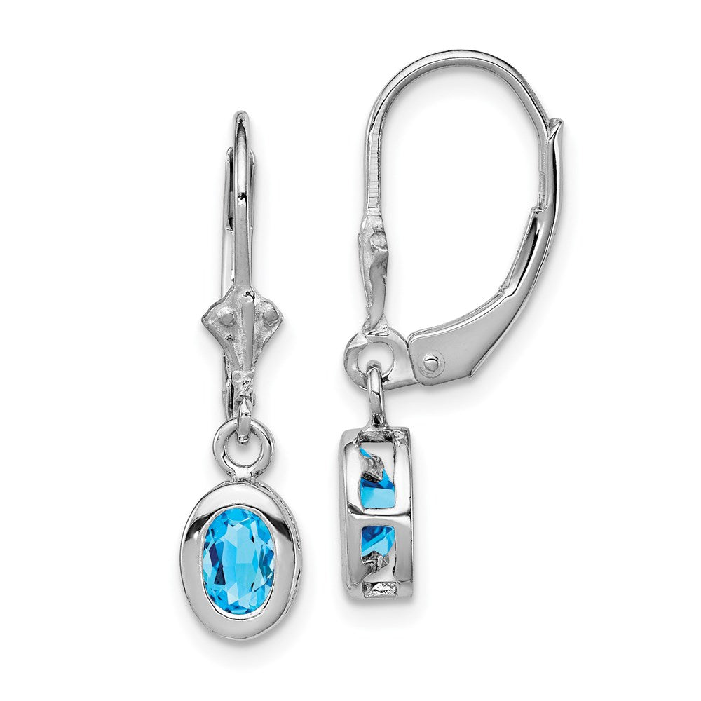 Polished;Open back;Leverback;Genuine;Sterling silver;Blue topaz;Bezel