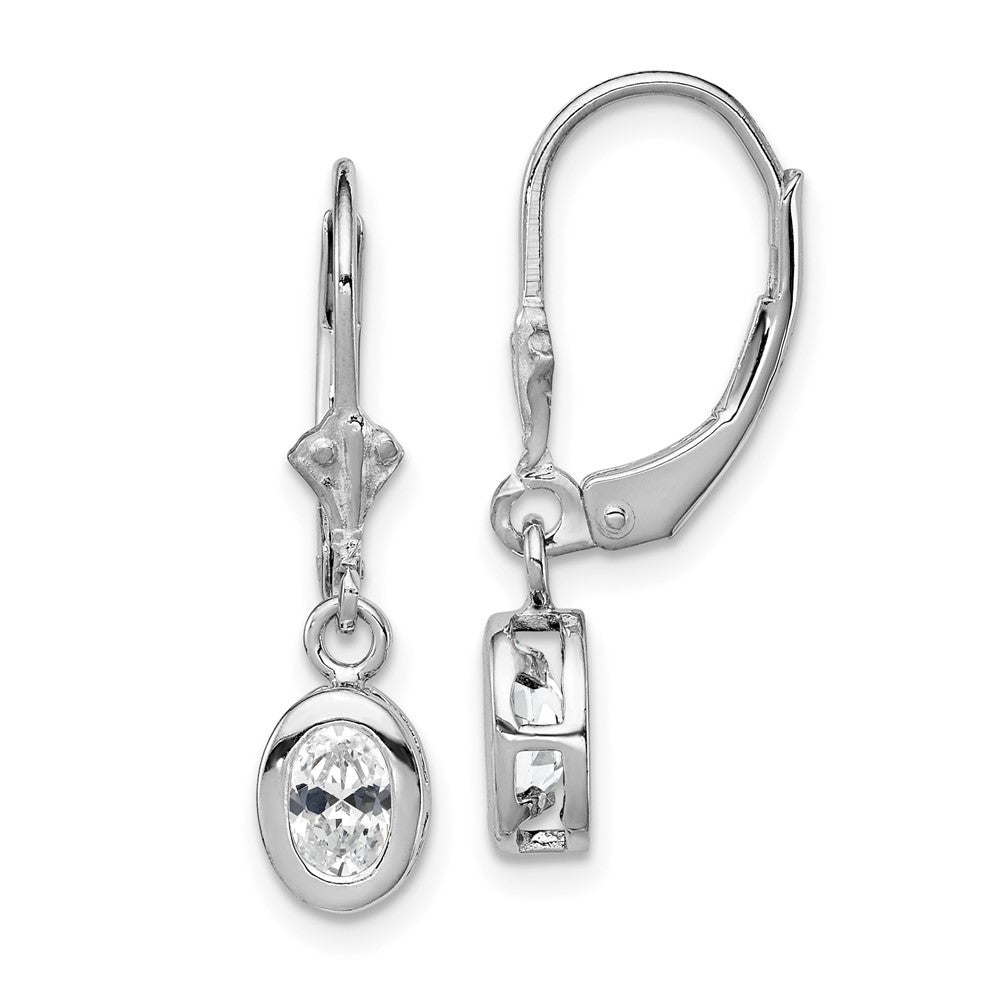 Polished;Open back;Leverback;Sterling silver;CZ;Bezel