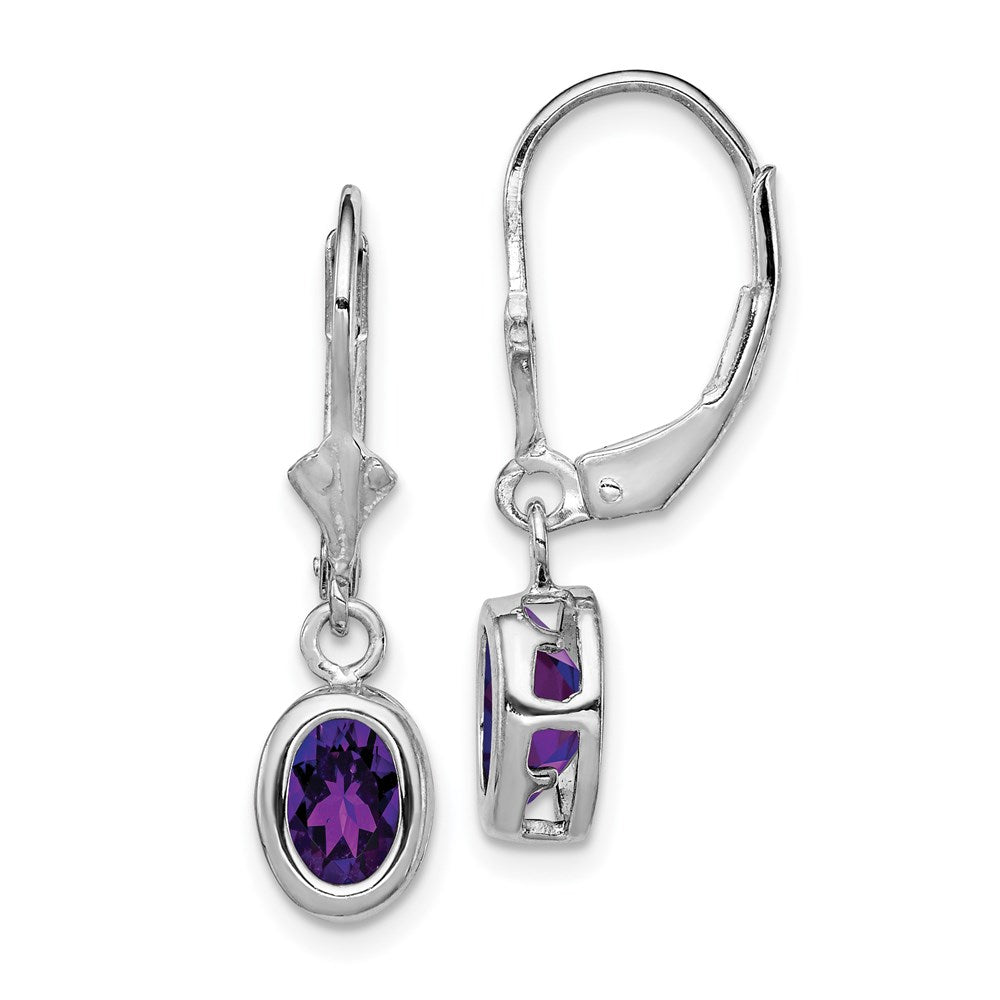 Polished;Open back;Leverback;Genuine;Sterling silver;Amethyst;Bezel