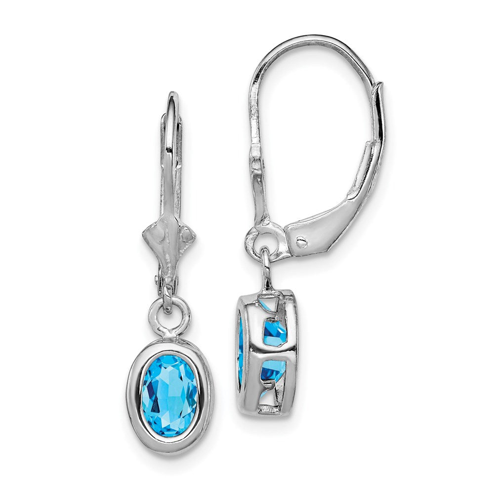 Polished;Open back;Leverback;Genuine;Sterling silver;Blue topaz;Bezel