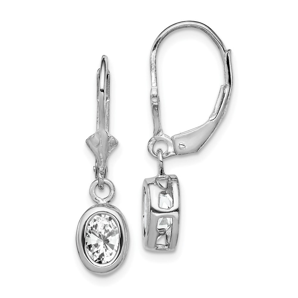 Polished;Open back;Leverback;Sterling silver;CZ;Bezel