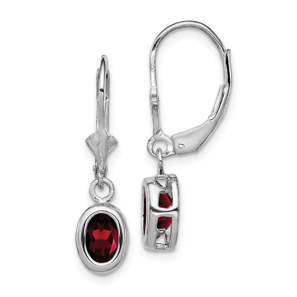 Polished;Open back;Leverback;Genuine;Sterling silver;Garnet;Bezel