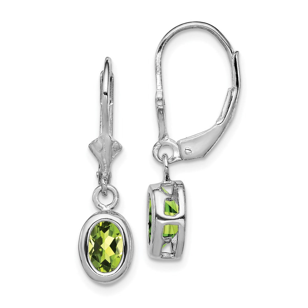 Polished;Open back;Leverback;Genuine;Sterling silver;Peridot;Bezel