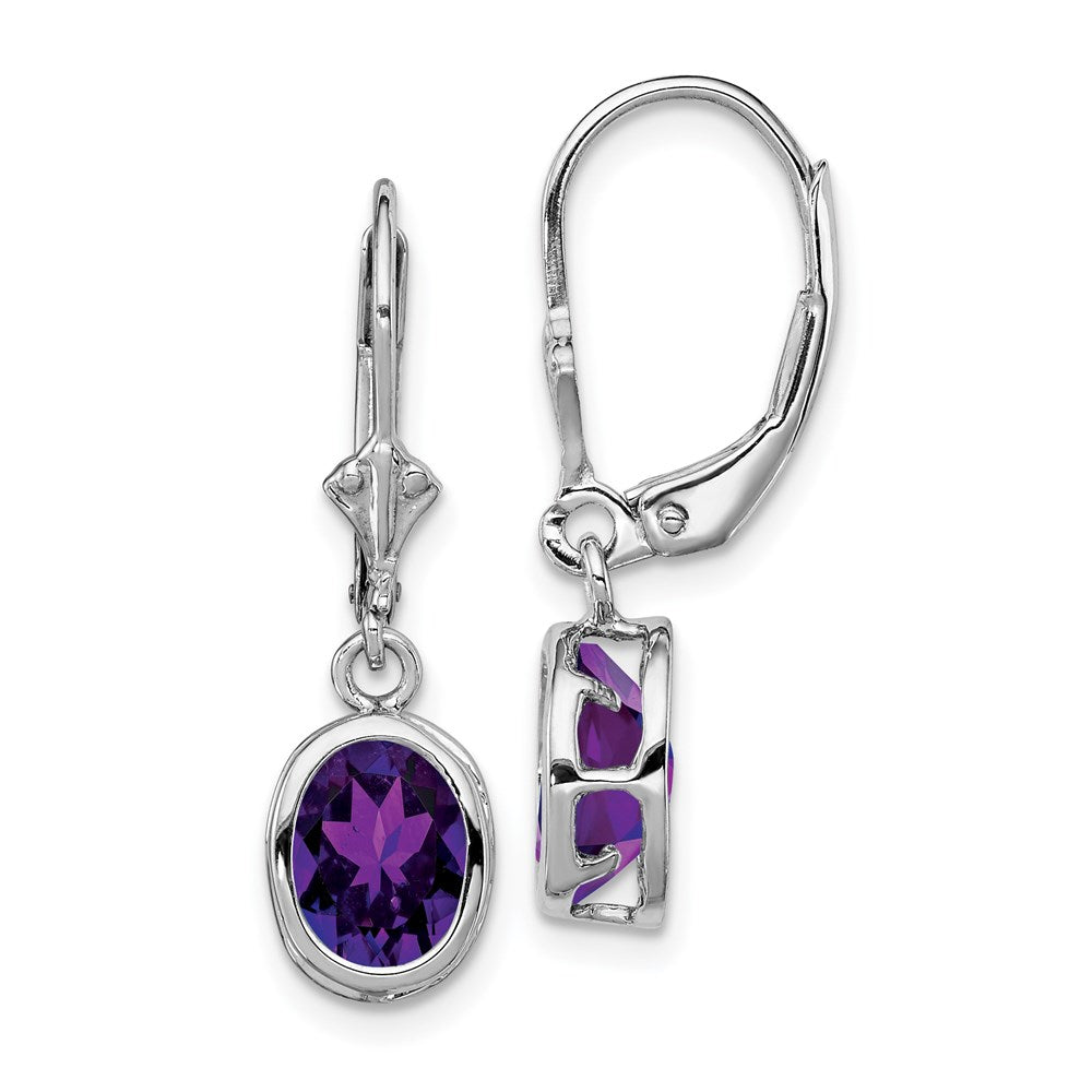 Polished;Open back;Leverback;Genuine;Sterling silver;Amethyst;Bezel