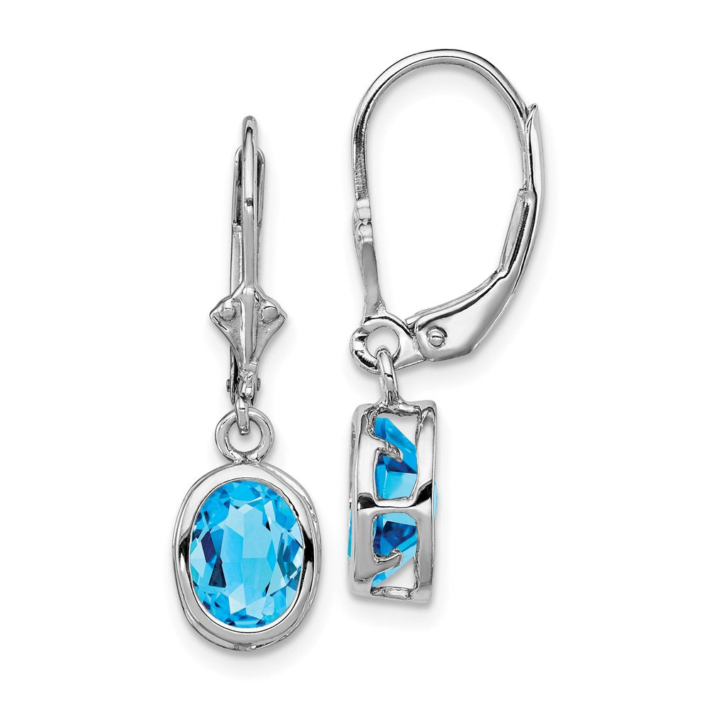 Polished;Open back;Leverback;Genuine;Sterling silver;Blue topaz;Bezel