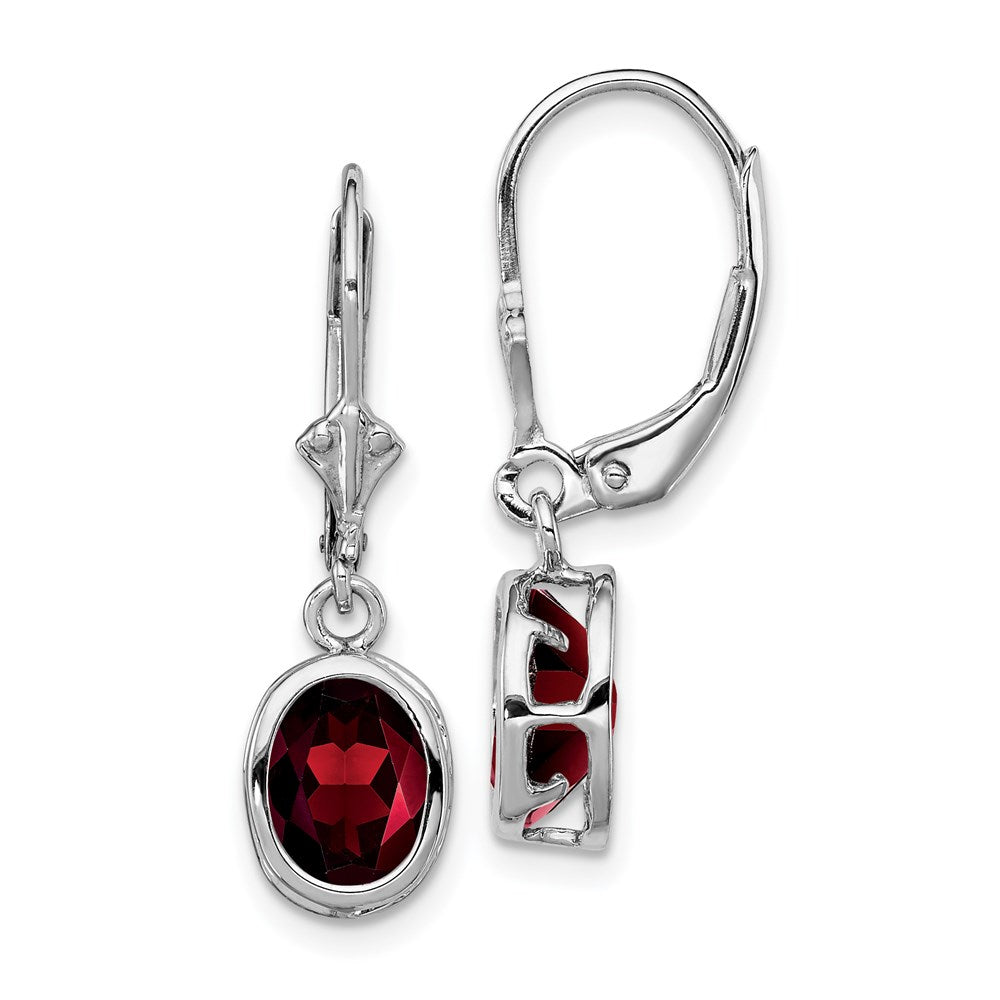 Polished;Open back;Leverback;Genuine;Sterling silver;Garnet;Bezel