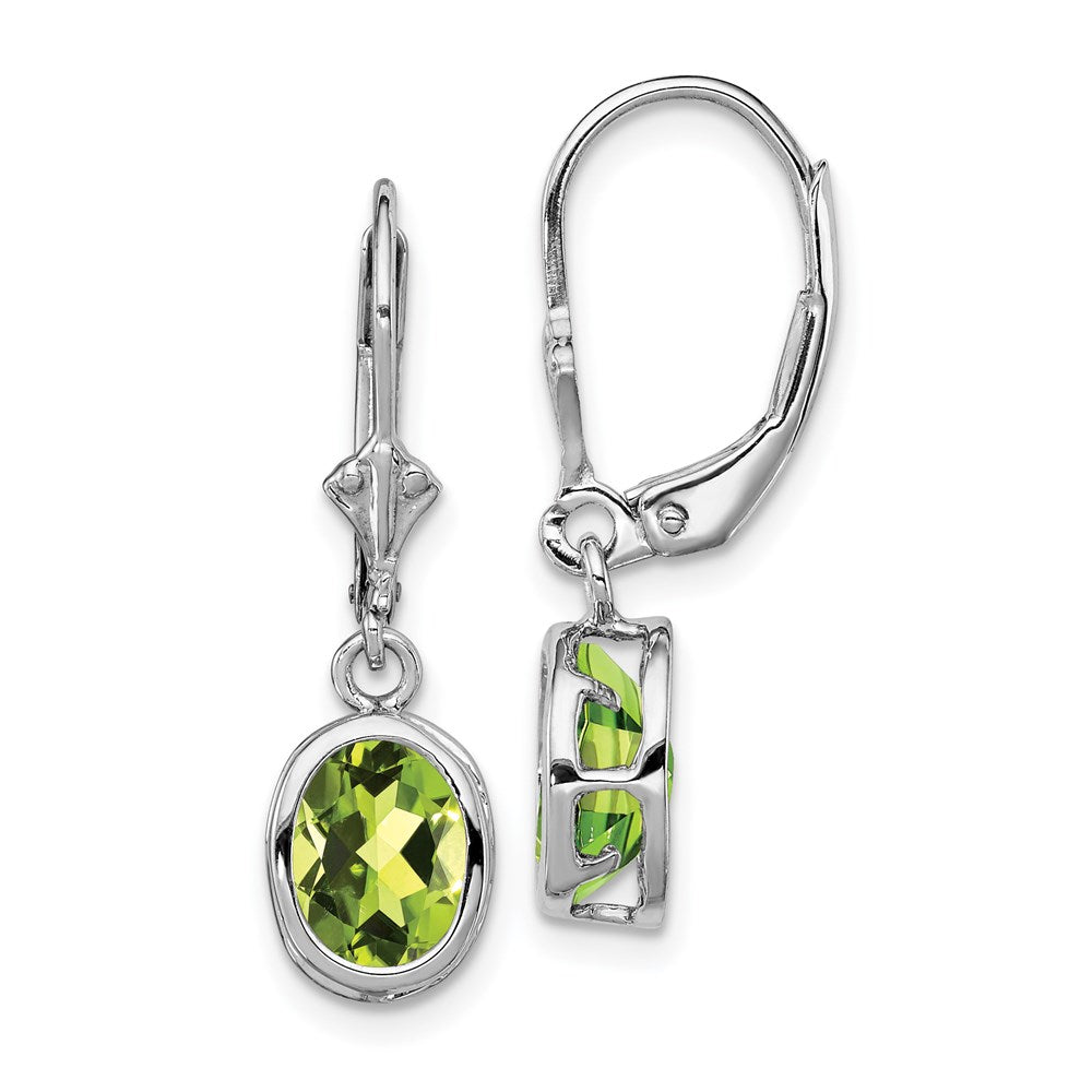 Polished;Open back;Leverback;Genuine;Sterling silver;Peridot;Bezel