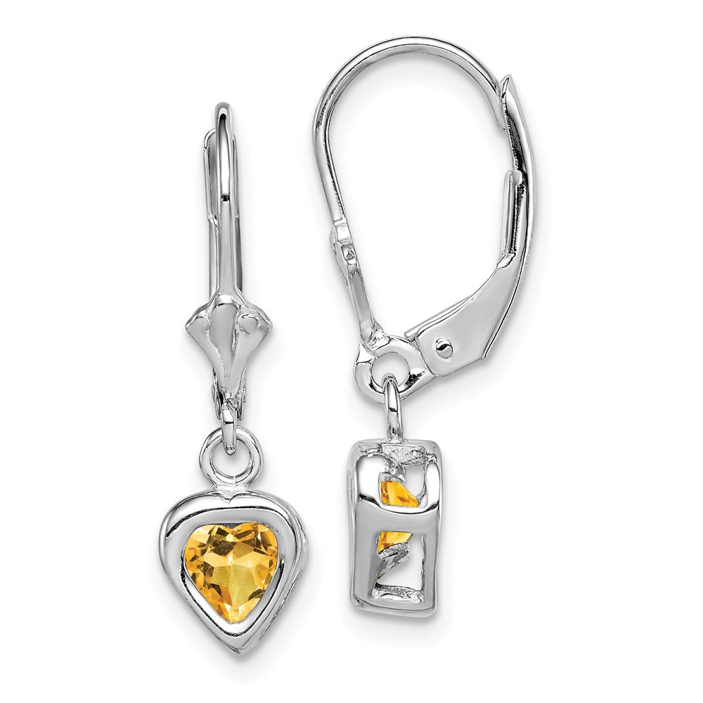 Polished;Open back;Leverback;Genuine;Sterling silver;Citrine;Bezel