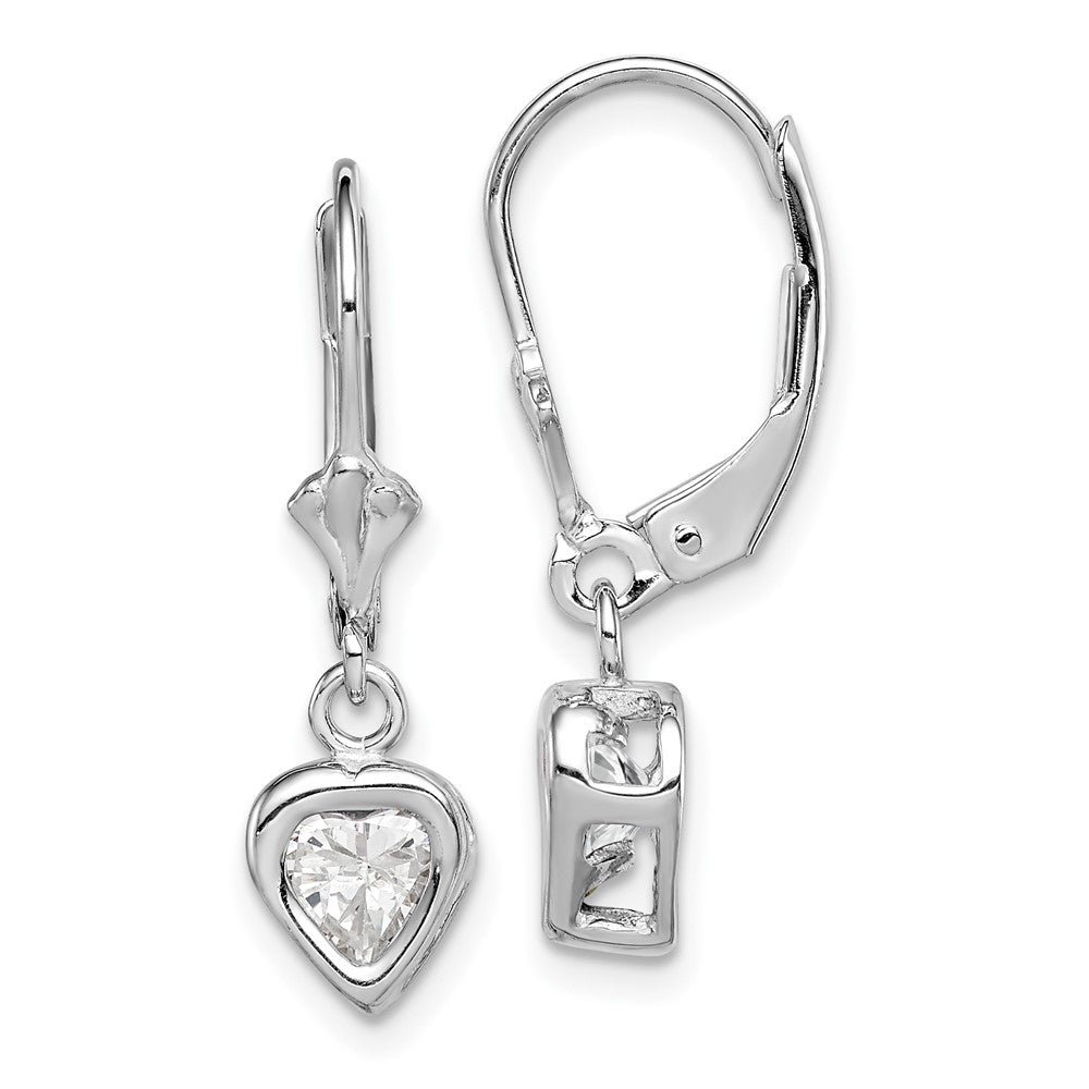Polished;Open back;Leverback;Sterling silver;CZ;Bezel