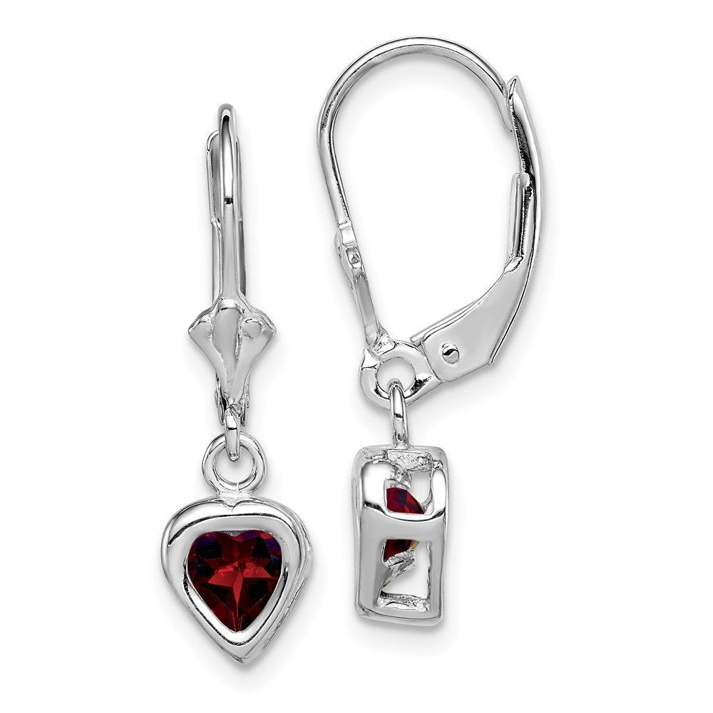 Polished;Open back;Leverback;Genuine;Sterling silver;Garnet;Bezel