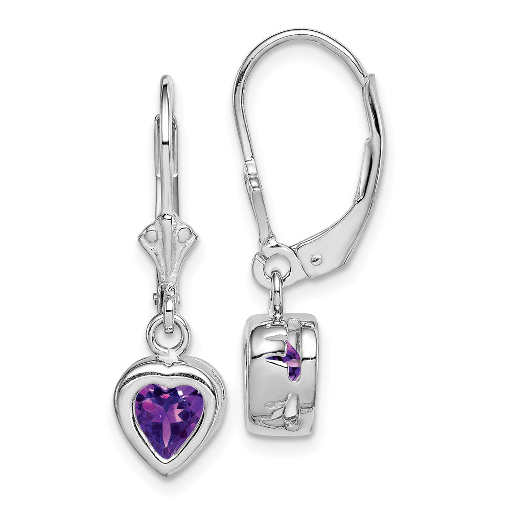 Polished;Open back;Leverback;Genuine;Sterling silver;Amethyst;Bezel