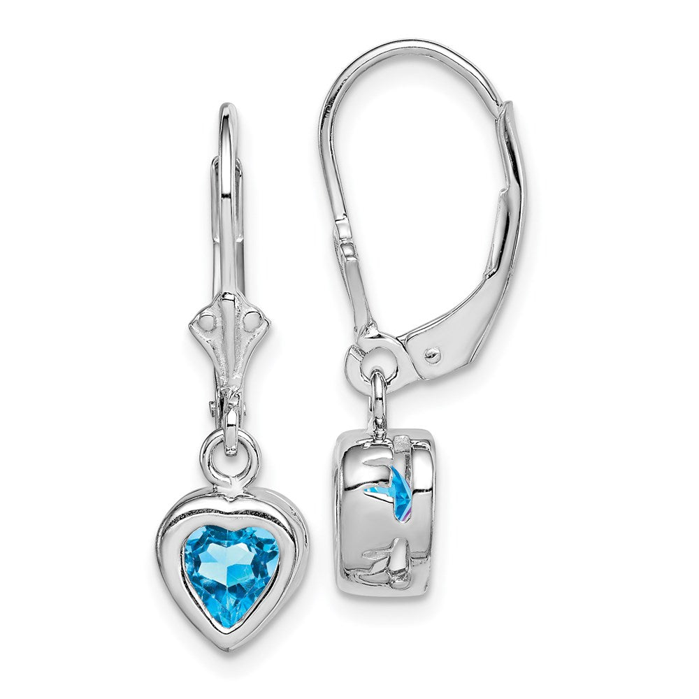 Polished;Open back;Leverback;Genuine;Sterling silver;Blue topaz;Bezel