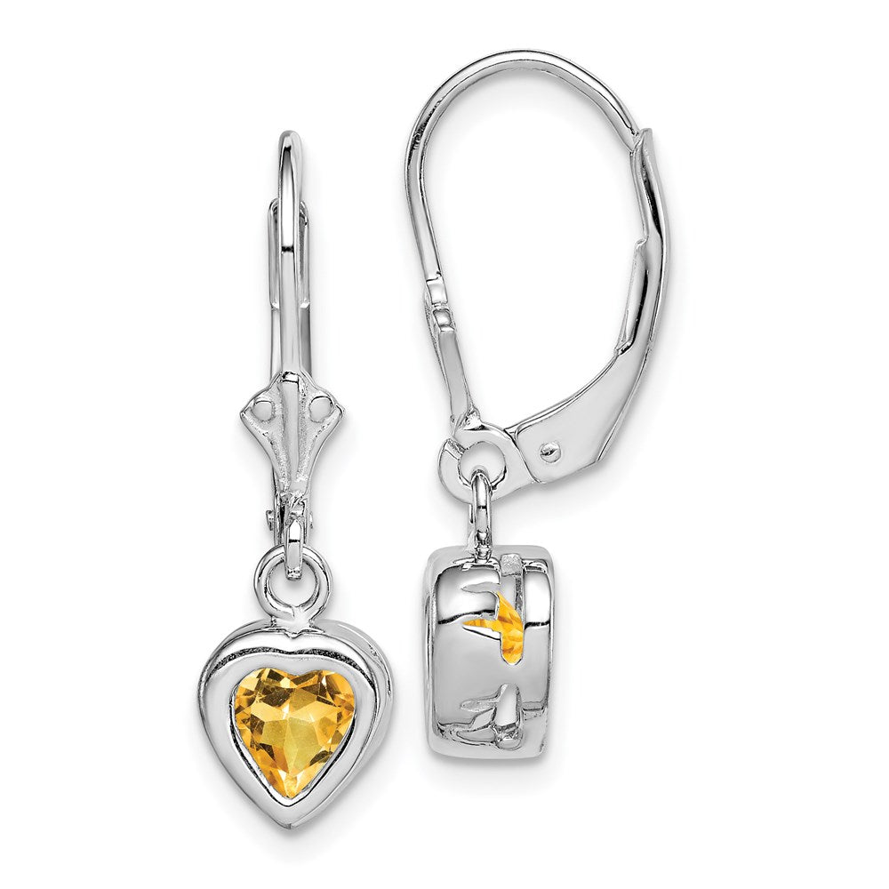 Polished;Open back;Leverback;Genuine;Sterling silver;Citrine;Bezel