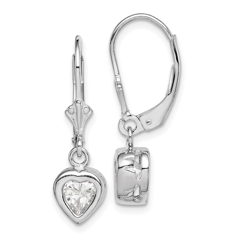 Polished;Open back;Leverback;Sterling silver;CZ;Bezel