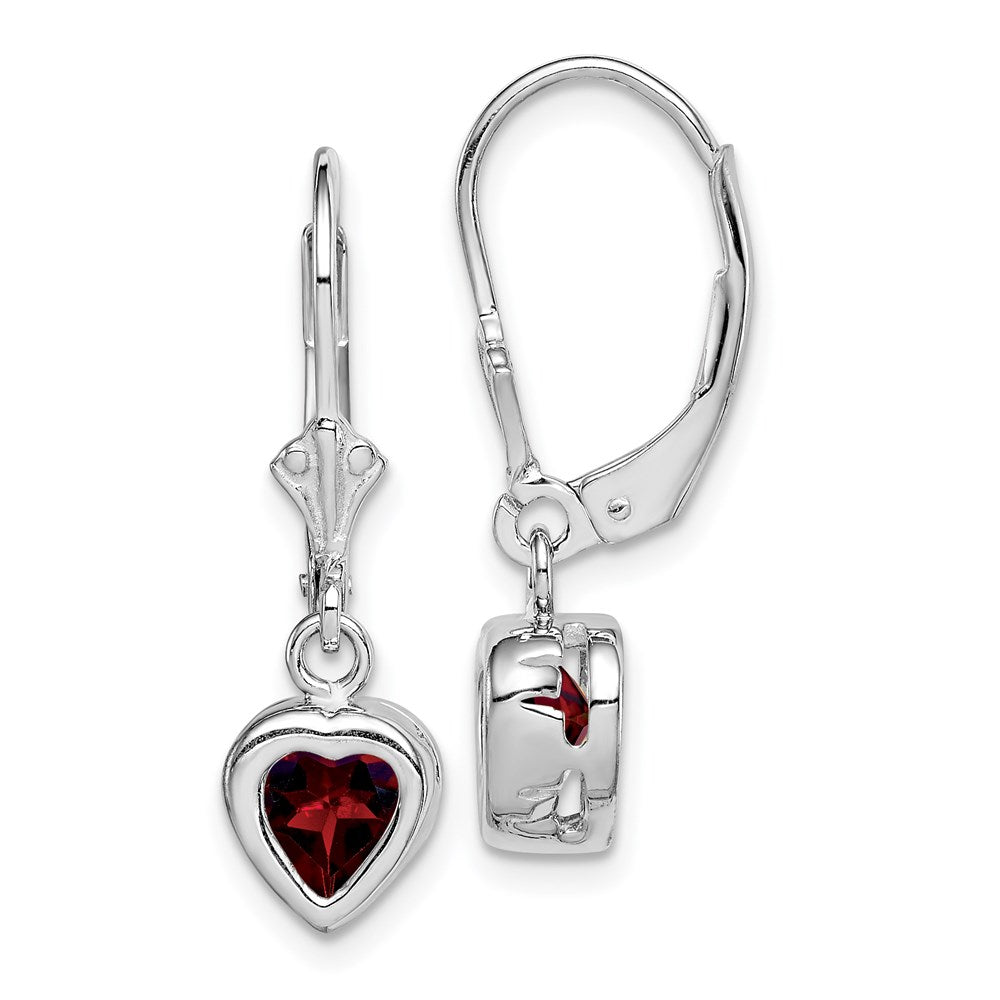 Polished;Open back;Leverback;Genuine;Sterling silver;Garnet;Bezel
